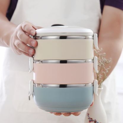 Picture of capacity: Each layer of 0.7L, Number of box layers: Double - Cute Stainless Steel Insulated Lunch Box With Multi-layer Detachable