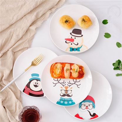 Picture of Color: Christmas penguin - Christmas Plate Cartoon Ceramic Dinner Plate Santa Snowman Plate Breakfast Plate Household Dish Plate 8-inch Round Plate