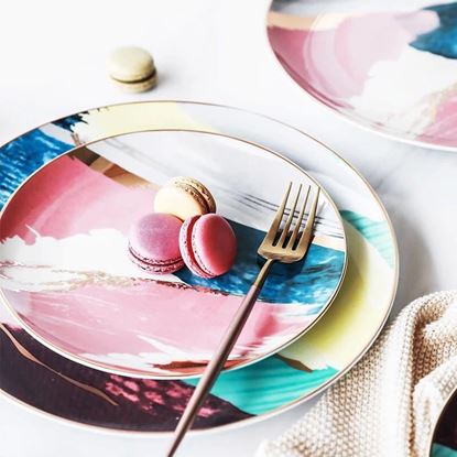 Picture of Color: 10.5 inch pink - Watercolor Dessert  Plates