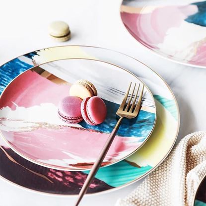 Picture of Color: 8 inch pink - Watercolor Dessert  Plates