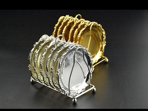 Foto de Color: Silver, Quantity: Q1pcs - Vintage Zinc Alloy Silver Plated Gold Plated Classic Cocktail Coaster Vintage Coaster Coaster