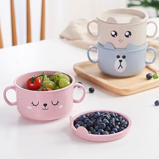 Picture of Color: Blue3PCS - Thickened cartoon bowl with lid