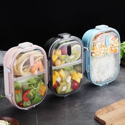 Foto de Color: Blue gift bag tableware - Portable Children's Lunch Box, 304 Stainless Steel Bento, Kitchen Leak Proof Food Box for Kids