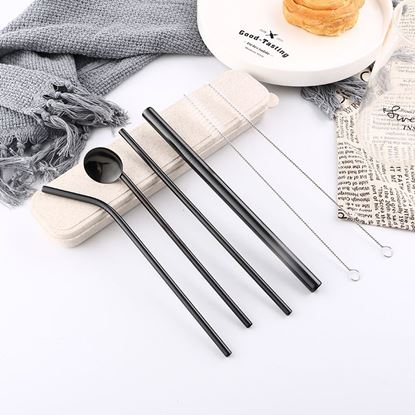 Picture of Color: black - Stainless steel straw 6 piece set