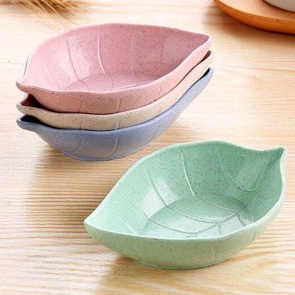 Picture of Leaves Shape Baby Kids Dish Bowl Wheat Straw Soy Sauce Dish Rice Bowl Plate Sub - plate Japanese Tableware Food Container