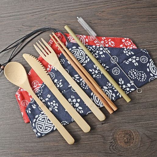 Picture of 7-piece set of cutlery, spoon, straw and chopsticks