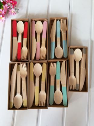 Изображение 24pcs / set disposable wooden cutlery set