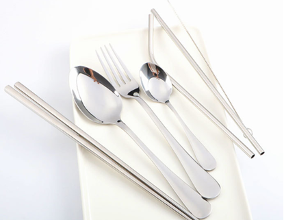 Picture of Color: Black, Fork and knife color: Black 8 piece set - Seven-piece stainless steel cutlery set