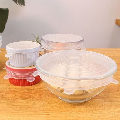 Picture of Color: Transparent, style: 6pc Bundle - The 6-piece set of multi-functional silicone lid can be stretched to seal the fruit and vegetable lid