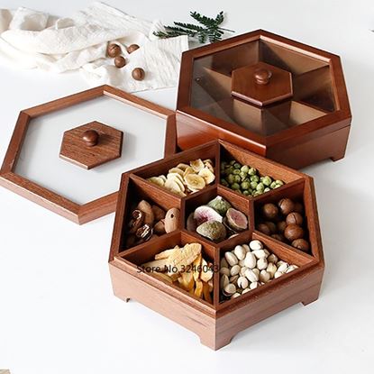 Picture of Style: Pine - Candy Box With lid dry fruit snack box home wooden nuts storage box wedding gift