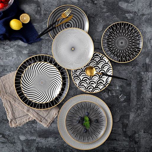 Picture of Color: B, Size: 8 INCH - 8-inch Nordic Style Geometric Series Ceramic Breakfast Plate Western Steak Flat Dish Plate Fruit Plate Decoration Hanging Plate