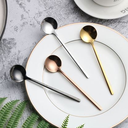 Picture of Color: Black, Size: 13cm - Stainless steel round head spoon