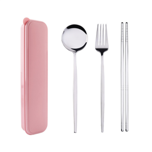 Picture of Color: Pink silver - Three-piece stainless steel cutlery set