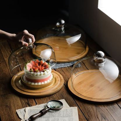 Picture of Color: 11 inches - Bamboo wooden cake glass cover tray