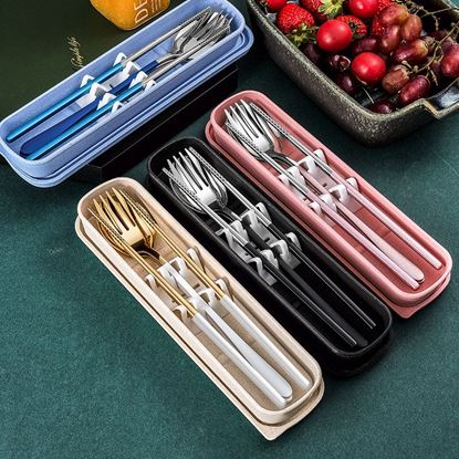 Picture of Color: Black gold, Style: Three Piece - Portable cutlery set