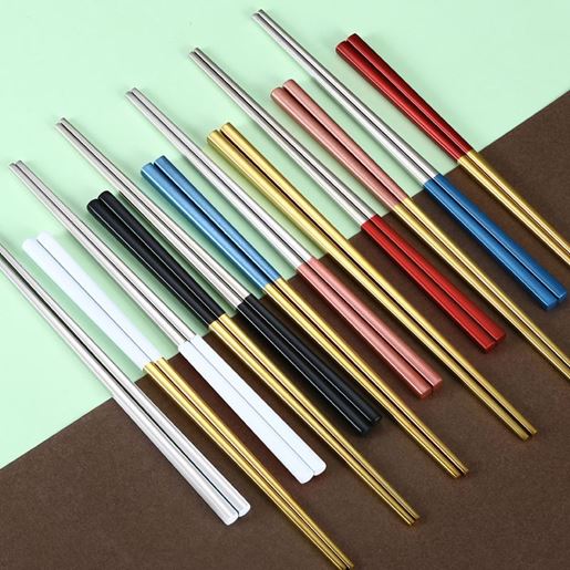 Picture of Color: 4pcsPink golden - 304 Stainless Steel Chopsticks Square Non Slip