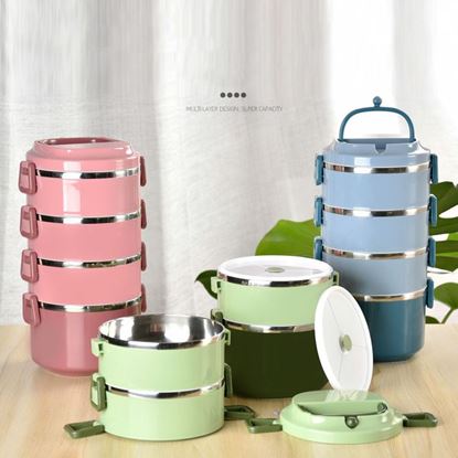 图片 Color: Blue, Size: Four floors - 304 stainless steel insulated lunch box to deepen overflow prevention