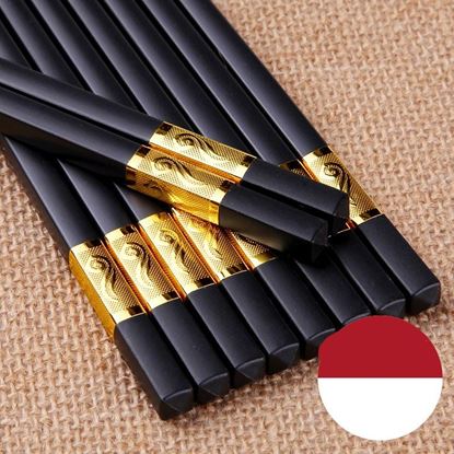 Picture of Color: 1 style, Quantity: 10 pairs - 10 pairs of solid wood household alloy chopsticks