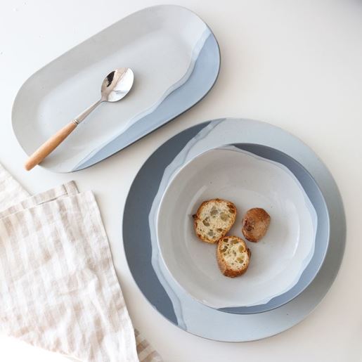 Picture of Style: Landscape long plate - Ceramic landscape grey blue plate