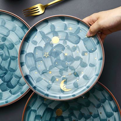 Picture of Color: Night sky, Size: 8 inches - Cake Ceramic Dish Starry Sky Household Plate Tray Steak