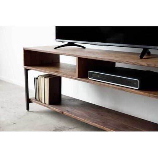 Picture of Warm Dark Finish Maple And Steel TV Stand and Media Center