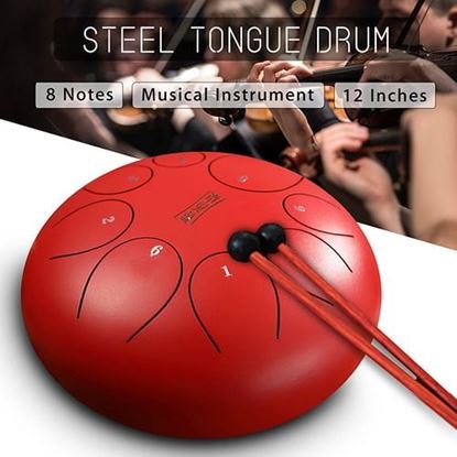Picture of HLURU 12 Inch 8 Notes Steel Tongue Percussion Drums Handpan Instrument with Drum Mallets and Bags