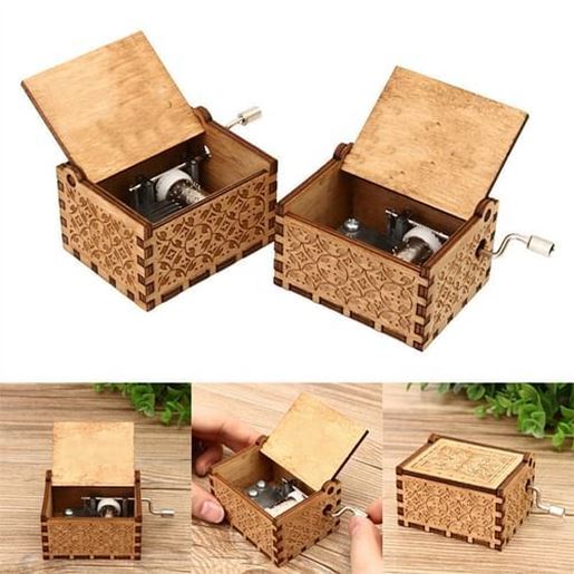 Picture of Hand Crank Collectible Music Box Engraved Wooden Box Theme Toys Birthday Craft Gifts