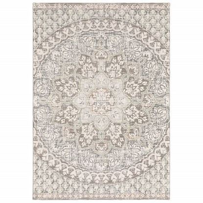 Picture of 9' x 12' Ivory Grey Distresed Oversize Medallion Indoor Area Rug