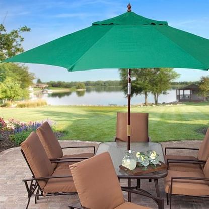 Picture of 11-Ft Wood Patio Umbrella with Green Canopy - Commercial Grade