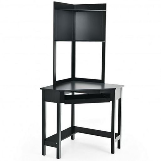 Picture of Corner Computer Desk with Hutch and Storage Shelves-Black