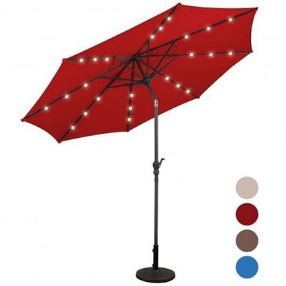 Picture of 10 Feet Patio Solar Umbrella with Crank and LED Lights-Burgundy