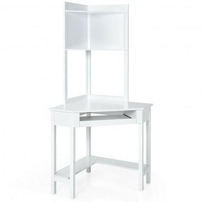 图片 Corner Computer Desk with Hutch and Storage Shelves-White - Color: White