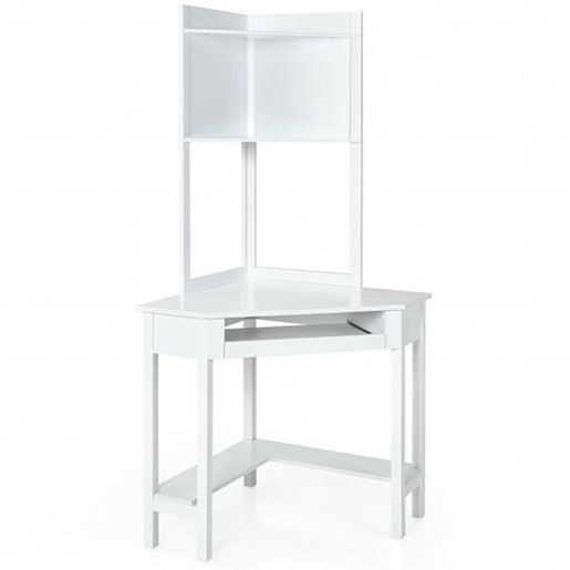 图片 Corner Computer Desk with Hutch and Storage Shelves-White - Color: White
