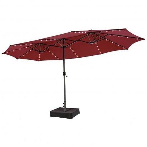 Picture of 15 Feet Double-Sided Patio Umbrella with 48 LED Lights-Wine - Color: Wine