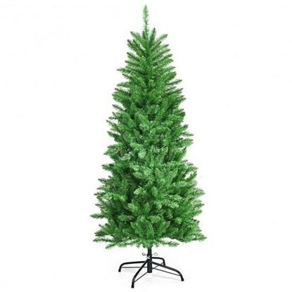 Picture of 5 Feet PVC Hinged Pre-lit Artificial Fir Pencil Christmas Tree with 150 Warm White UL-listed Lights-5 ft - Color: Green - Size: 5 ft