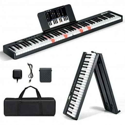 Picture of 88-Key Folding Semi Weighted Full Size Lighted Piano Keyboard-Black - Color: Black