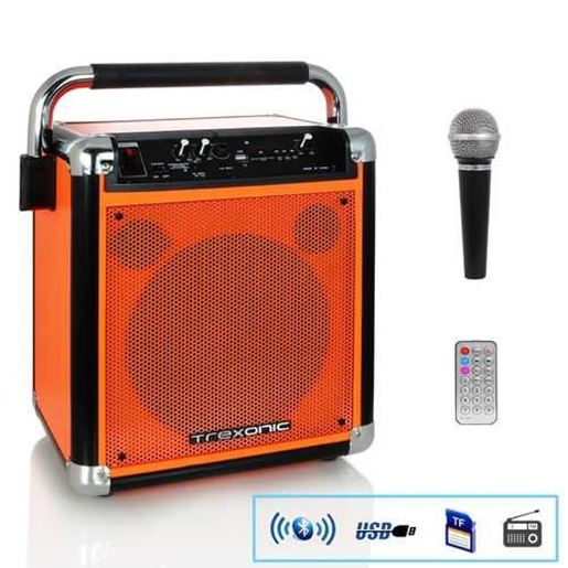 Picture of Trexonic Wireless Portable Party Speaker with USB Recording, FM Radio & Microphone, Orange