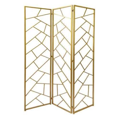 Picture of 3 Panel Gold Room Divider with Geometric Motif