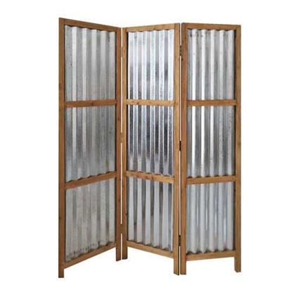 Picture of 3 Panel Brown Corrugated Metal Room Divider