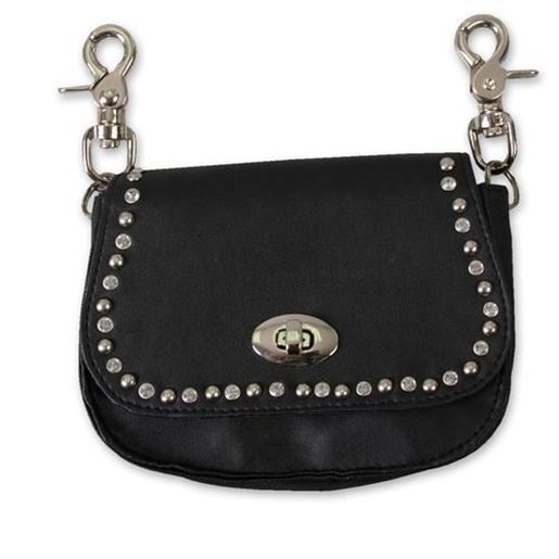 Picture of Black Leather Stud & Rhinestone Clip Pouch w/Detachable Strap