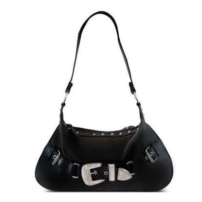 Picture of Front Rhinestone Buckle Leather Baguette Bag