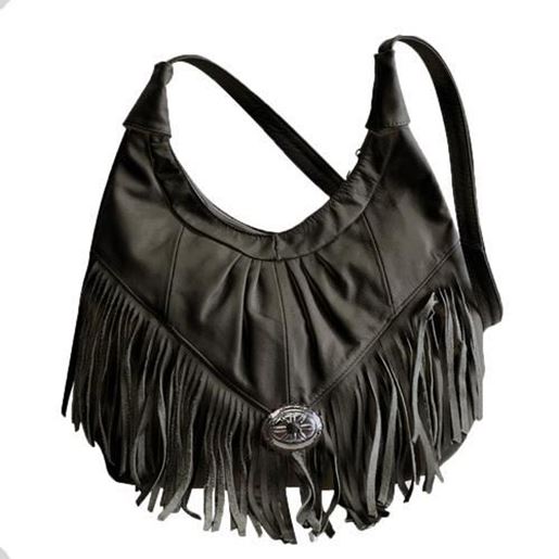 Picture of Black Soft Leather Hobo With Fringe