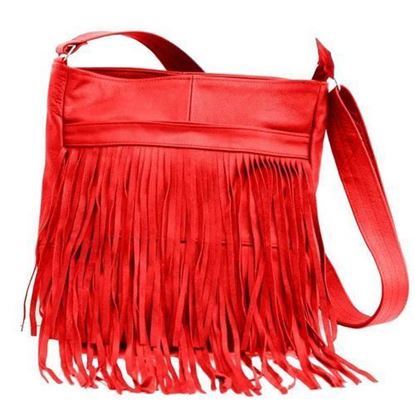 Picture of AFONiE Black Messenger Fringe Leather Handbag