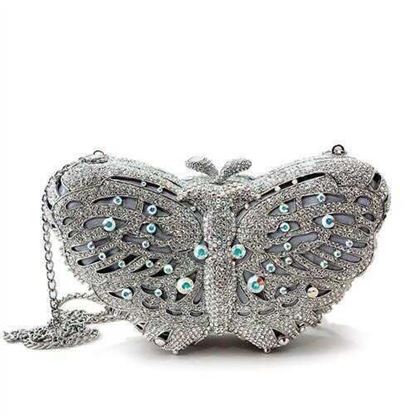 Picture of LO2366 - White Metal Clutch Imitation Rhodium Women Top Grade Crystal White