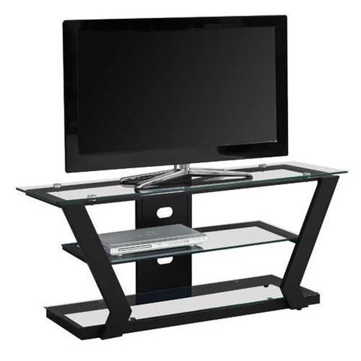 Picture of 16" x 48" x 20.5" Black Tempered Glass Metal TV Stand