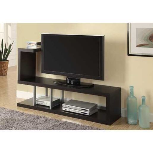 Picture of 35.25" Cappuccino Particle Board Hollow Core and Silver Metal TV Stand