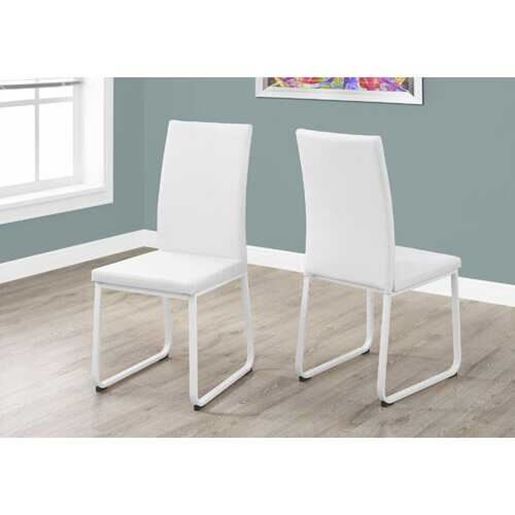 Picture of Two 38" White Leather Look Foam and Metal Dining Chairs