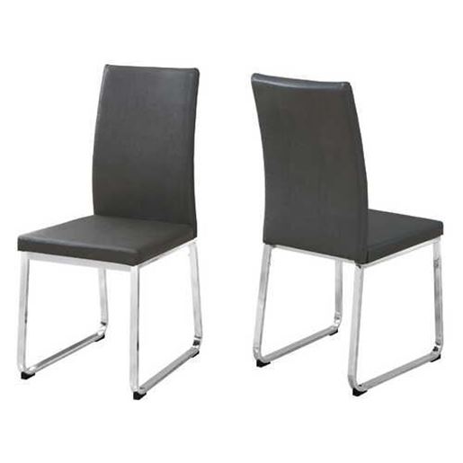 Picture of Set of 2 Grey Faux Leather and Chrome Dining Chairs