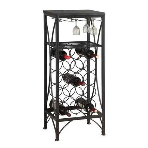 Picture of 12.5" x 16.25" x 40.5" Black Metal Wine Bottle and Glass Rack Home Bar