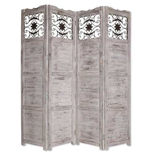 Picture of Gray Wash 4 Panel with Scroll Work Room Divider Screen